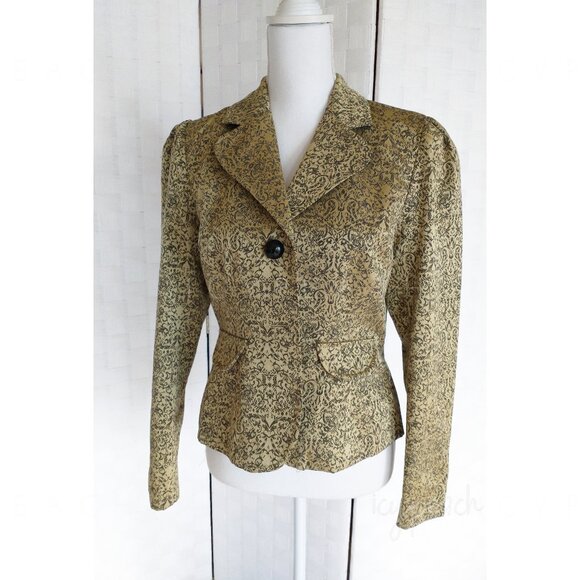 Metrostyle Blazer Size 10 Metallic Paisley Brocade Crop Jacket Retro Old Money - Picture 6 of 14